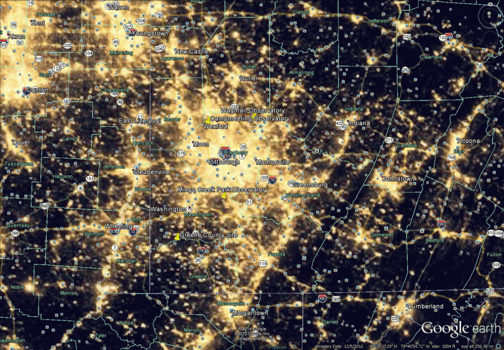 Pittsburgh Area Light pollution growth from 2003 to 2012.