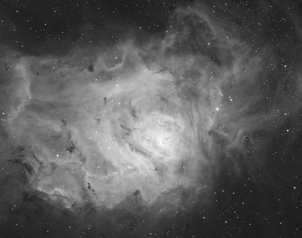 M8 - The Lagoon Atlas EQ-G Stellarvue SVQ100, Apogee Ascent A694 8x20min through a Baader Ha 7nm filter.